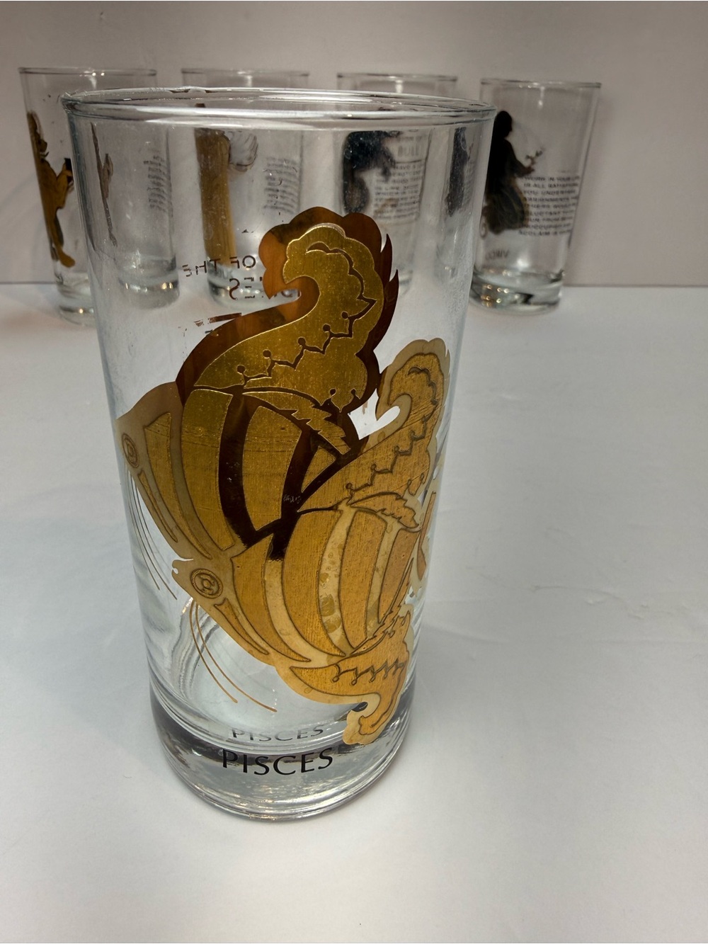 Vintage MCM Hocking 22K Gold Zodiac Highball Glass Tumblers Set of 5 - Picture 10 of 12